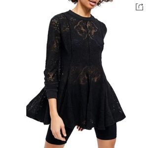 NWT Free People Coffee In The Morning Knit Tunic Top in Black